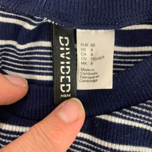 H&M Divided Womens Navy & White Striped Short Sleeve Skater Dress Size 8 - Picture 3 of 4